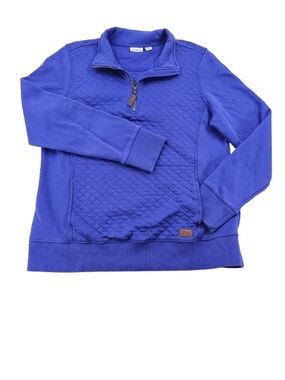LL Bean Quilted 1/4 Zip Sweater Womens Large Blue Pullover Kangaroo Pouch 502745